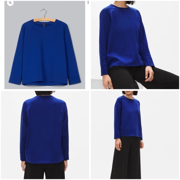 Eileen Fisher Size M Petite Blue Flex Tencel Ponte Shirt Round Neck Top Boxy Fit - Picture 12 of 12
